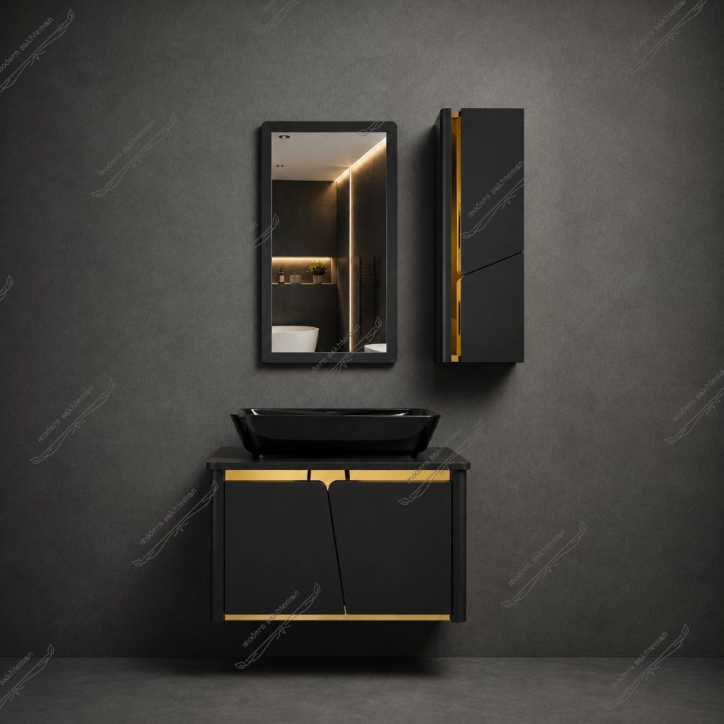 روشویی کابینتی لوکس مشکی طلایی مدل ۲۰۲۵